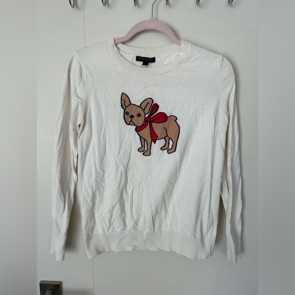 Banana Republic light sweater French Bulldog wearing a red bow! - Picture 2 of 5